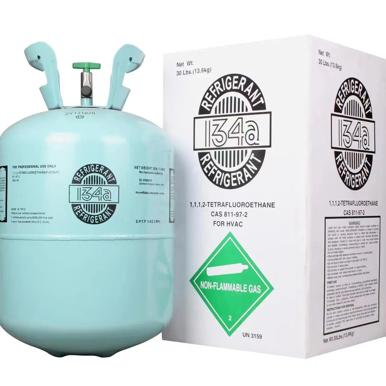 R-134A_Refrigerant_30_lb_Cylinder_Universal_AC_Automotive_Coolant_Gas.jpg 30lb R-134a Refrigerant, Automotive, 1/2 ACME – UK Stock - Image 1