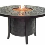 Castelle Classical 49″ Round Fire Pit Dining Table with Live Edge Driftwood Top and Antique Dark Rum Finish