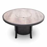 Castelle Classical 49″ Round Fire Pit Dining Table Woodgrain Weathered Wood Top and Antique Dark Rum Finish