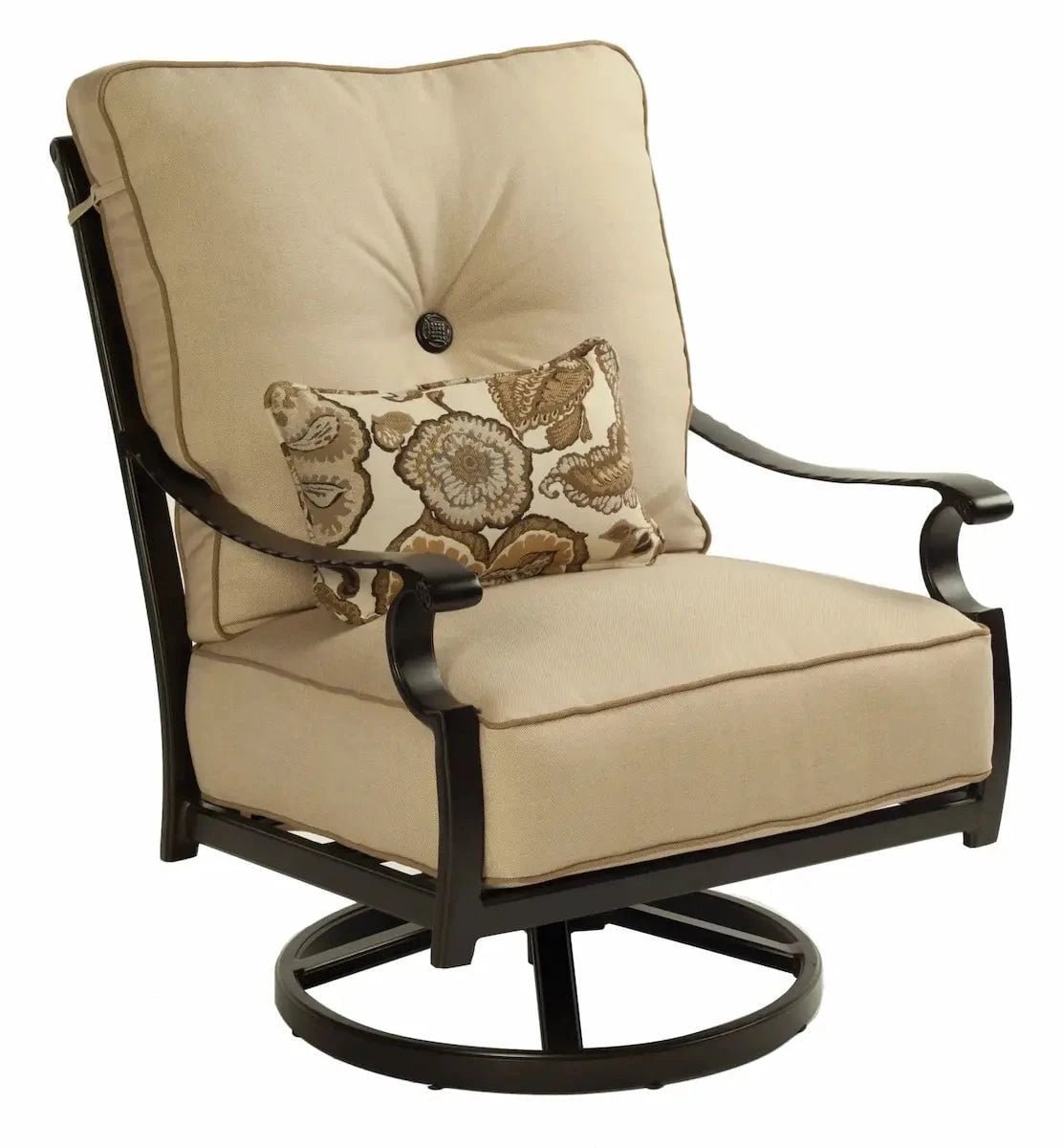 castelle-high-back-lounge-swivel-rocker-in-antique-dark-rum-finish-with-idol-seagull-cushions-1178426826.jpg Castelle High Back Lounge Swivel Rocker in Antique Dark Rum Finish with Idol Seagull Cushions - Image 1