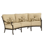Castelle Monterey Cushioned Crescent Sofa in Antique Dark Rum Finish with Chartres Malt Cushion and Pillows