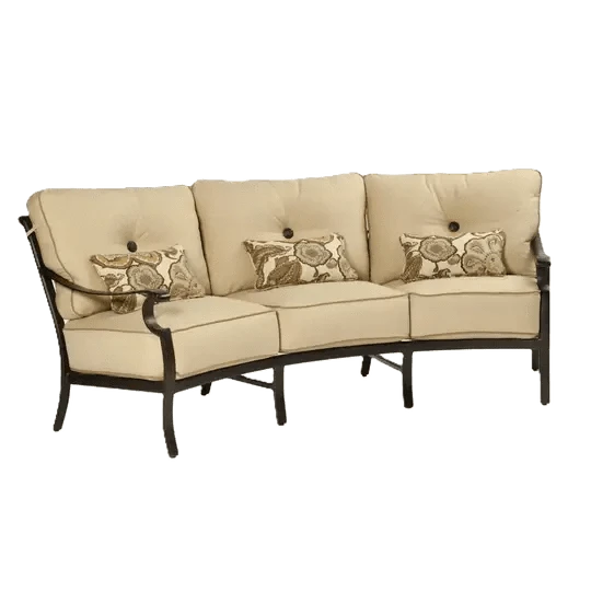 castelle-monterey-cushioned-crescent-sofa-in-antique-dark-rum-finish-with-chartres-malt-cushions-and-esti-birch-pillows-1178426809.png Castelle Monterey Cushioned Crescent Sofa in Antique Dark Rum Finish with Chartres Malt Cushions and Esti Birch Pillows - Image 1