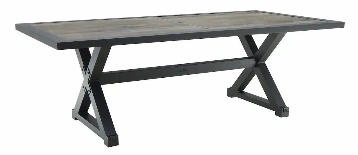 castelle-oxford-rectangular-dining-table-with-bronze-aluminum-slate-top-and-weathered-wood-finish-on-base-1183580374.jpg Castelle Oxford Rectangular Dining Table with Bronze Aluminum Slate Top and Weathered Wood Finish on Base - Image 1