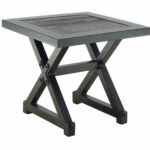 Castelle Oxford Square Side Table with Polaris Aluminum Top and Antique Dark Rum Frame