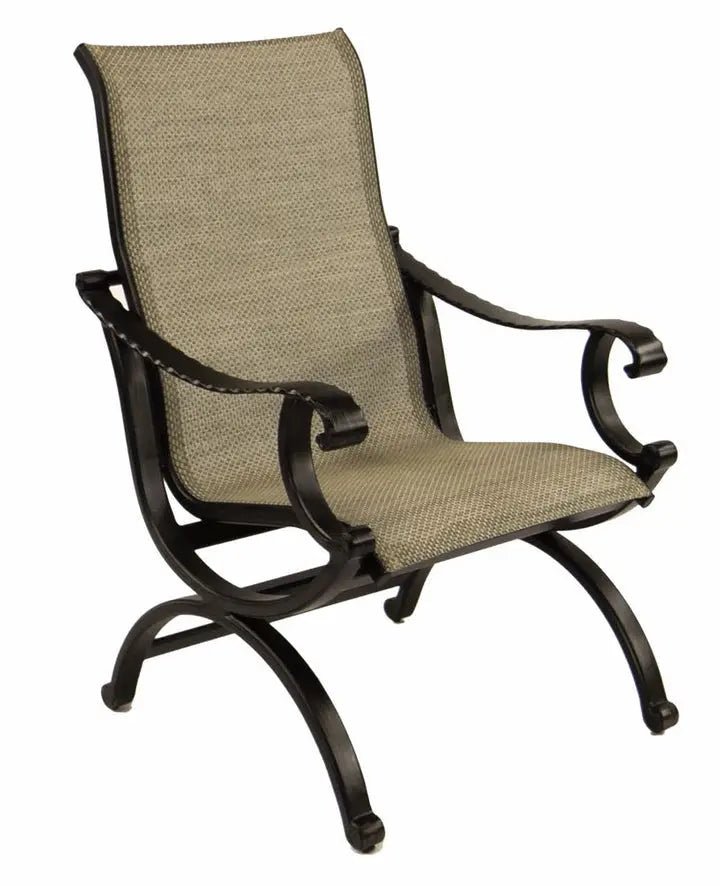 castelle-telluride-sling-dining-chair-with-antique-dark-rum-frame-and-augustine-oyster-sling-55011685204245.jpg Castelle Telluride Sling Dining Chair with Antique Dark Rum Frame and Augustine Oyster Sling - Image 1