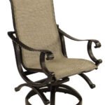 Castelle Telluride Sling Swivel Rocker with Antique Walnut Frame and Augustine Oyster Sling