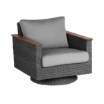 Jensen Outdoor Swivel Rocker Lounge Chair in Gray Weave with Linen Silver Fabric