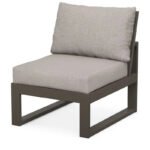 POLYWOOD Edge Modular Armless Chair in Vintage Coffee Finish with Weathered Tweed Cushion