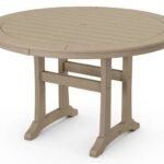 POLYWOOD 48″ Round Nautical Trestle Outdoor Dining Table in Vintage Sahara
