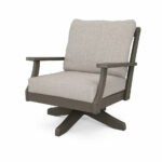 POLYWOOD Braxton Deep Seating Swivel Lounge Chair in Vintage Coffee with Cast Ash Cushions
