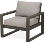 POLYWOOD Edge Club Chair in Vintage Coffee Finish with Weathered Tweed Cushion