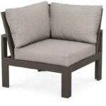 POLYWOOD Edge Modular Corner Chair in Vintage Coffee Finish with Weathered Tweed Cushion
