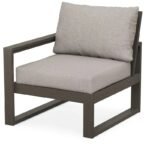 POLYWOOD Edge Modular Left Arm Chair in Vintage Coffee with Weathered Tweed Cushion