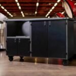 Wellspring Alpha Series Grill Cabinet for Kamado Joe Classic Joe, Silver Vein Frame, Black Doors and Black Hardware