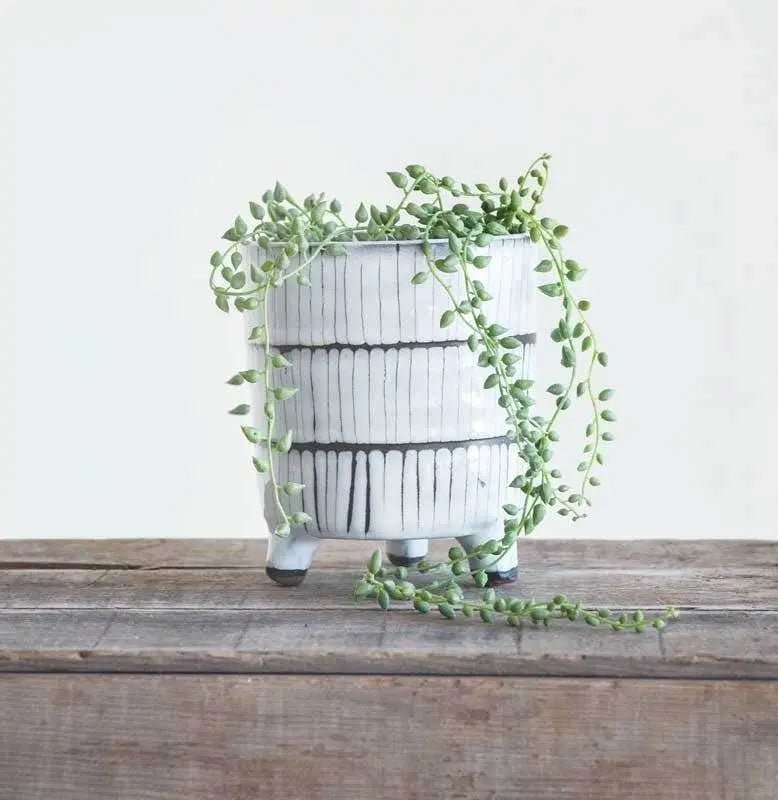 white-black-terracotta-footed-planter-pots-planters-55020271894805.jpg White & Black Terracotta Footed Planter - Image 1