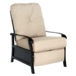 Woodard Cortland Cushioned Recliner in Twilight Finish with Chartres Malt Fabric