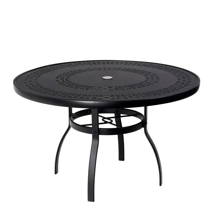 woodard-deluxe-complete-48in-round-dining-table-with-trellis-top-in-aztec-bronze-finish-55011686547733.jpg Woodard Deluxe Complete 48in Round Dining Table with Trellis Top in Aztec Bronze Finish - Image 1